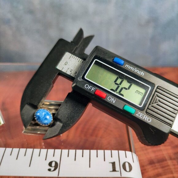 Native American Sterling Silver Denim Lapis Earrings With Ribbed Design - Picture 10 of 11